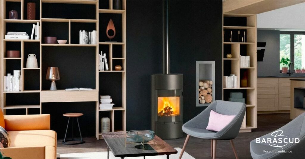 Ambiance cocooning Barascud : comment créer un salon chaleureux cet hiver - agencement de salon, poêle à bois, poêle à granulés.